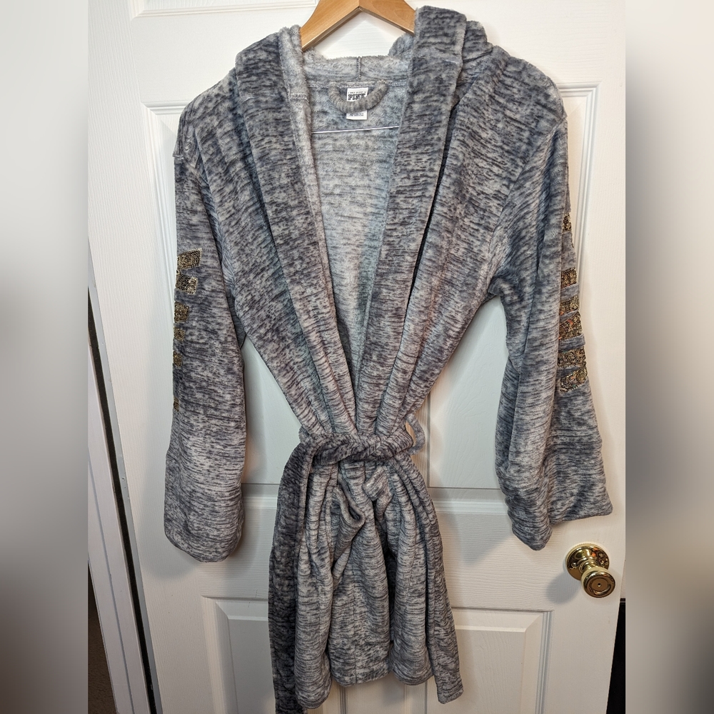 Victoria's Secret grey Pink sequin plush robe size XS/S